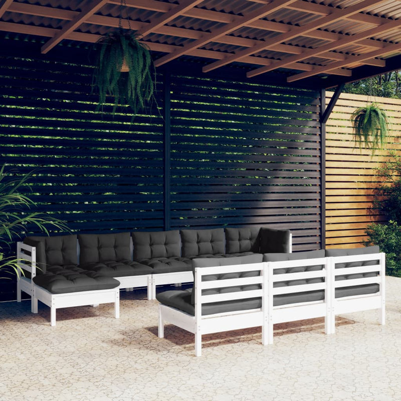 vidaXL 10 Piece Garden Lounge Set with Cushions White Pinewood