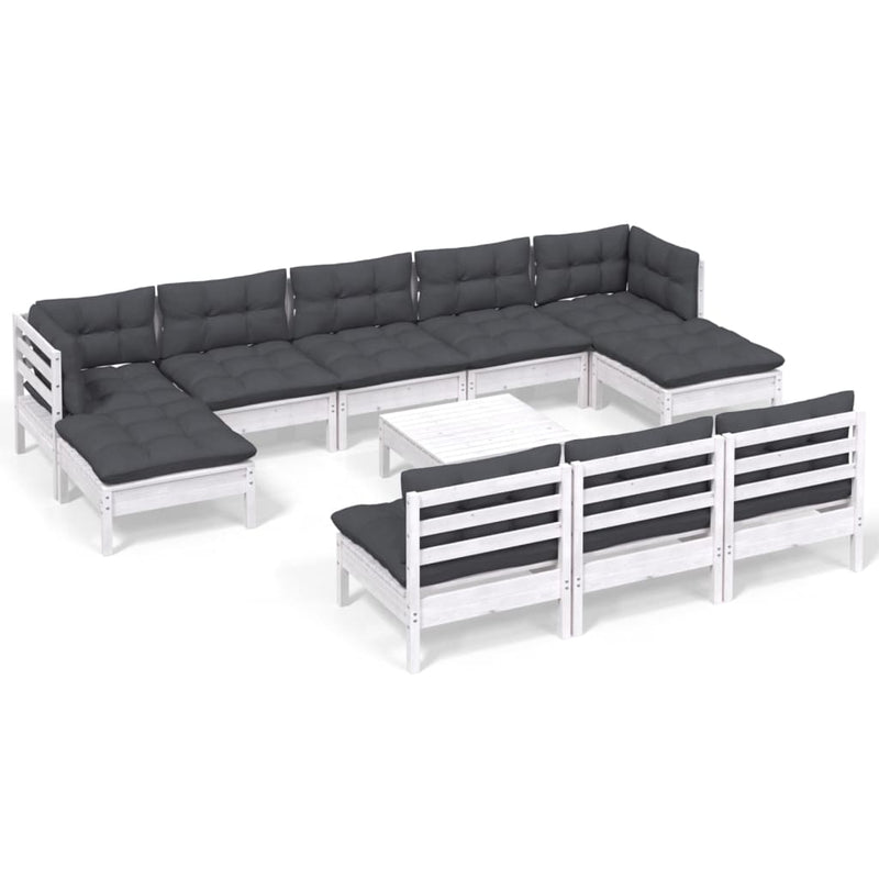 vidaXL 11 Piece Garden Lounge Set with Cushions White Pinewood