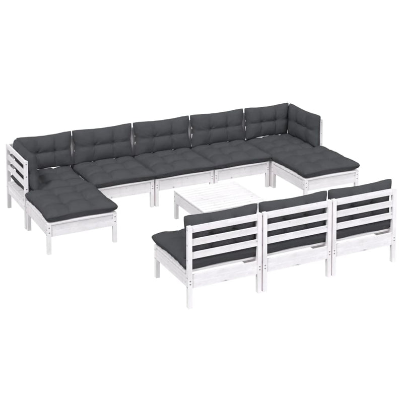 vidaXL 11 Piece Garden Lounge Set with Cushions White Pinewood