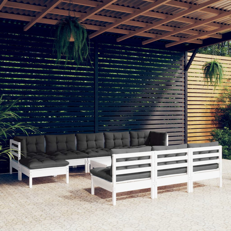 vidaXL 11 Piece Garden Lounge Set with Cushions White Pinewood