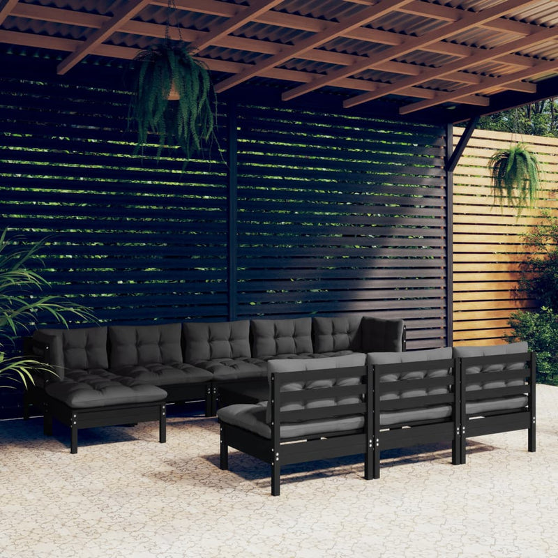 vidaXL 11 Piece Garden Lounge Set with Cushions Black Pinewood