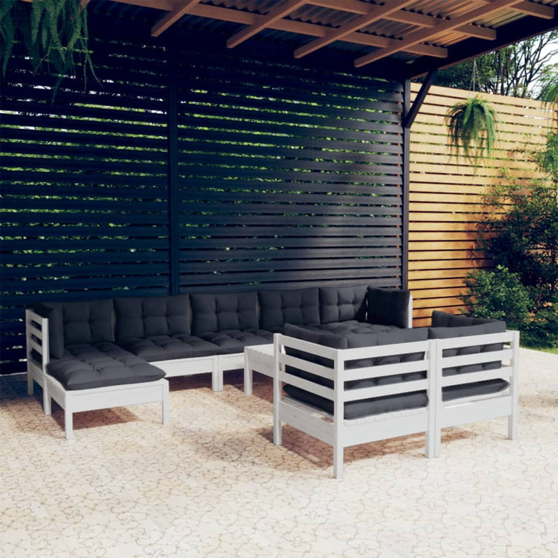 vidaXL 10 Piece Garden Lounge Set with Cushions White Solid Pinewood