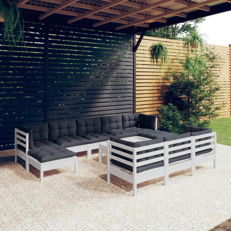 vidaXL 11 Piece Garden Lounge Set with Cushions White Solid Pinewood