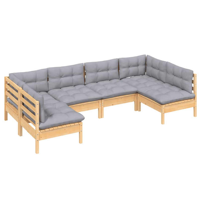 vidaXL 6 Piece Garden Lounge Set with Grey Cushions Solid Pinewood