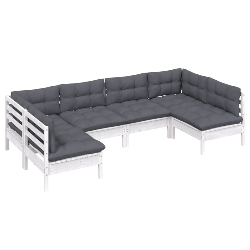 vidaXL 6 Piece Garden Lounge Set with Cushions White Solid Pinewood