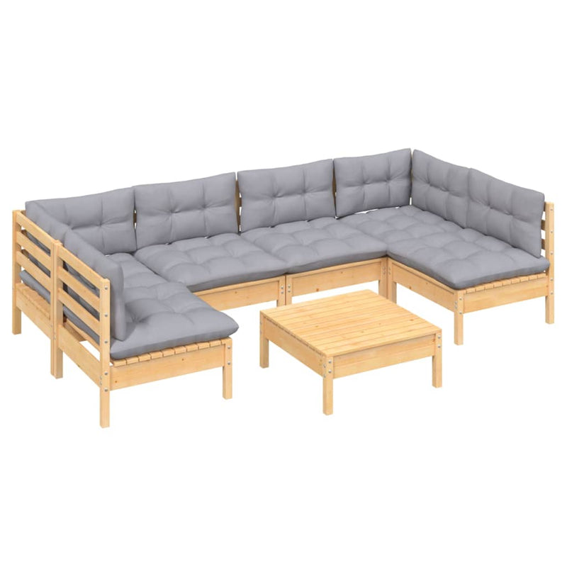 vidaXL 7 Piece Garden Lounge Set with Grey Cushions Solid Pinewood