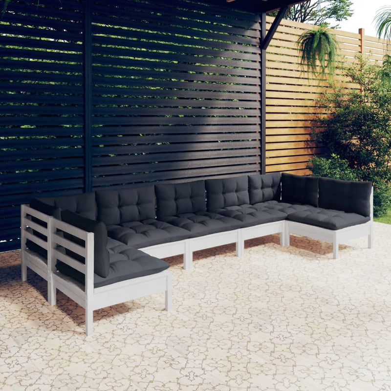 vidaXL 7 Piece Garden Lounge Set with Cushions White Solid Pinewood