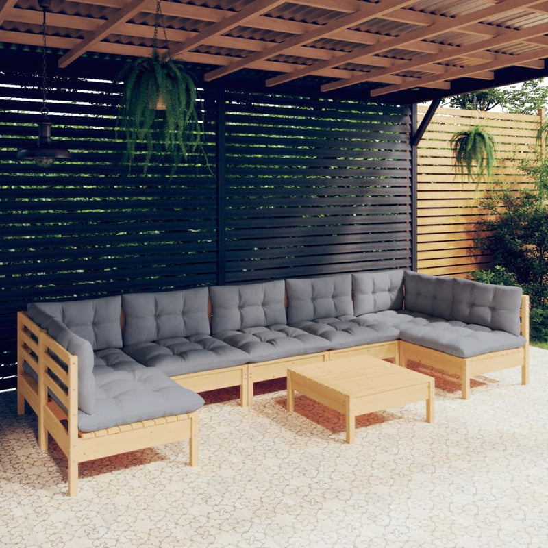 vidaXL 8 Piece Garden Lounge Set with Grey Cushions Solid Pinewood