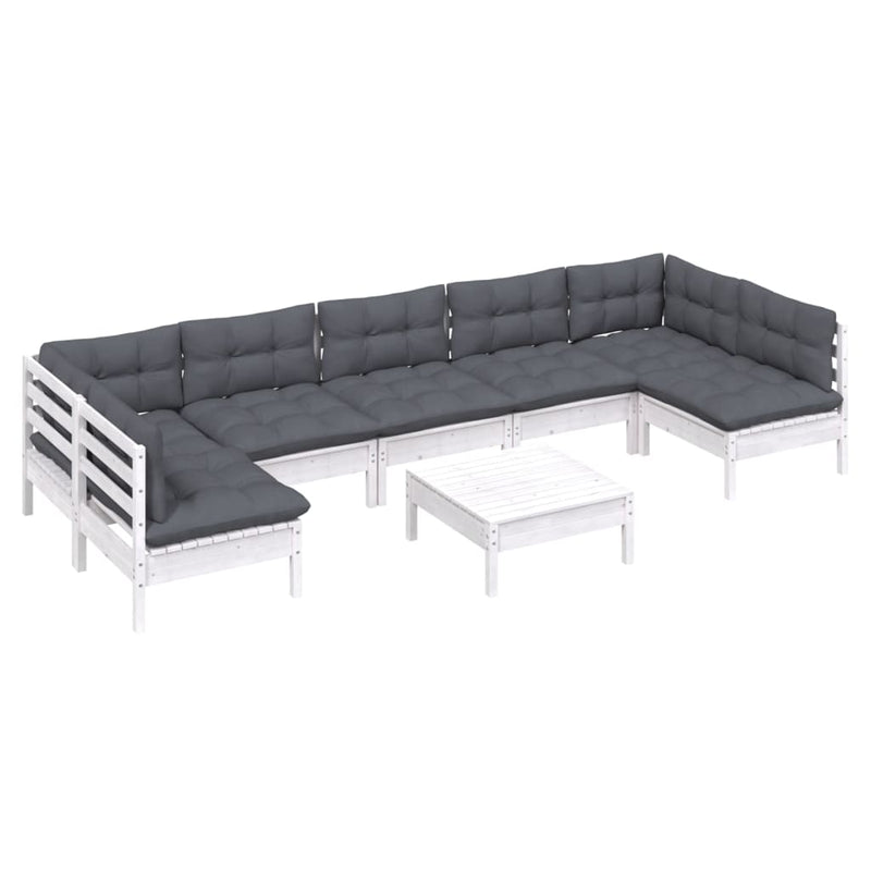 vidaXL 8 Piece Garden Lounge Set with Cushions White Solid Pinewood