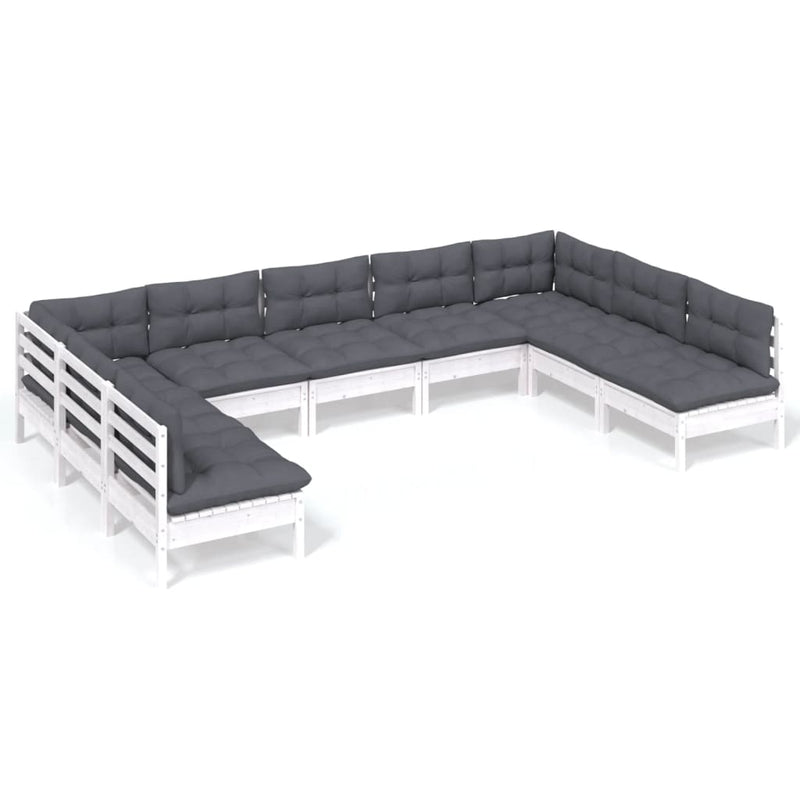 vidaXL 9 Piece Garden Lounge Set with Cushions White Solid Pinewood
