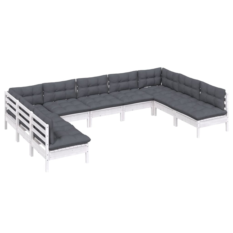 vidaXL 9 Piece Garden Lounge Set with Cushions White Solid Pinewood