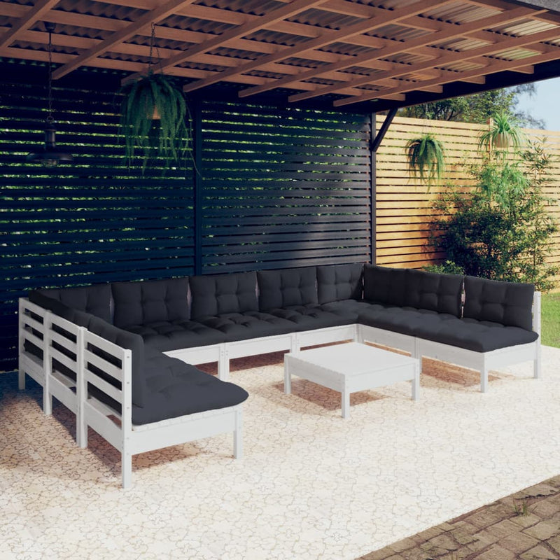 vidaXL 10 Piece Garden Lounge Set with Cushions White Solid Pinewood
