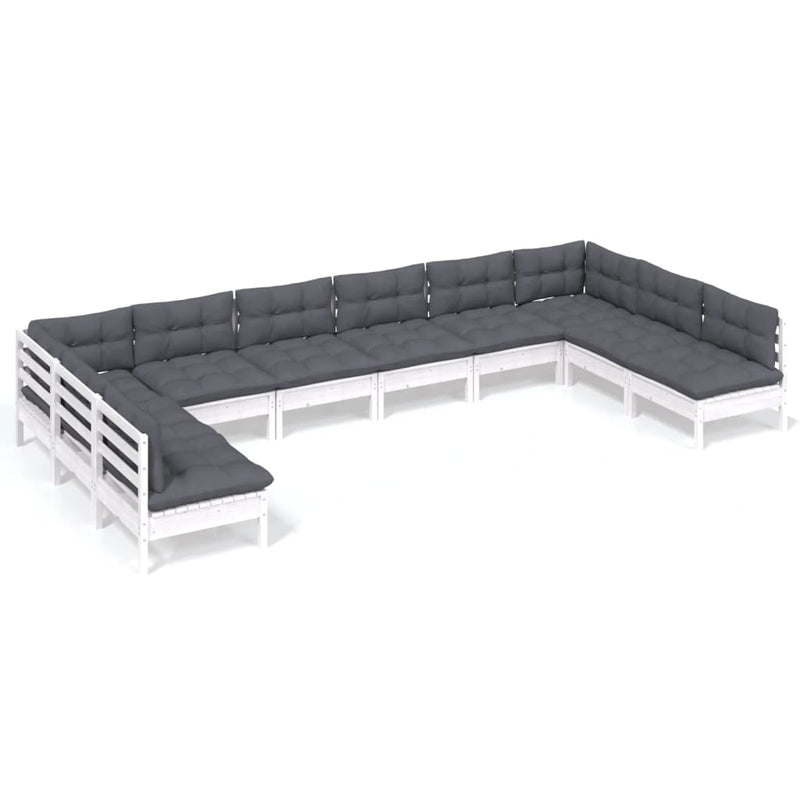 vidaXL 10 Piece Garden Lounge Set with Cushions White Solid Pinewood