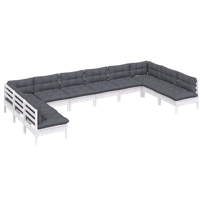 vidaXL 10 Piece Garden Lounge Set with Cushions White Solid Pinewood