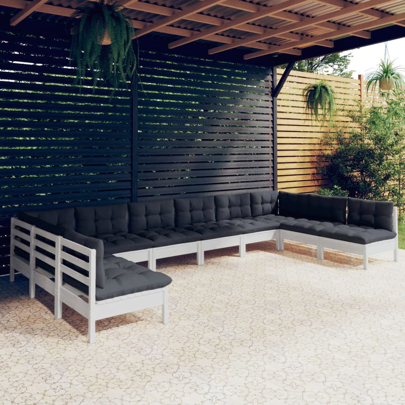vidaXL 10 Piece Garden Lounge Set with Cushions White Solid Pinewood