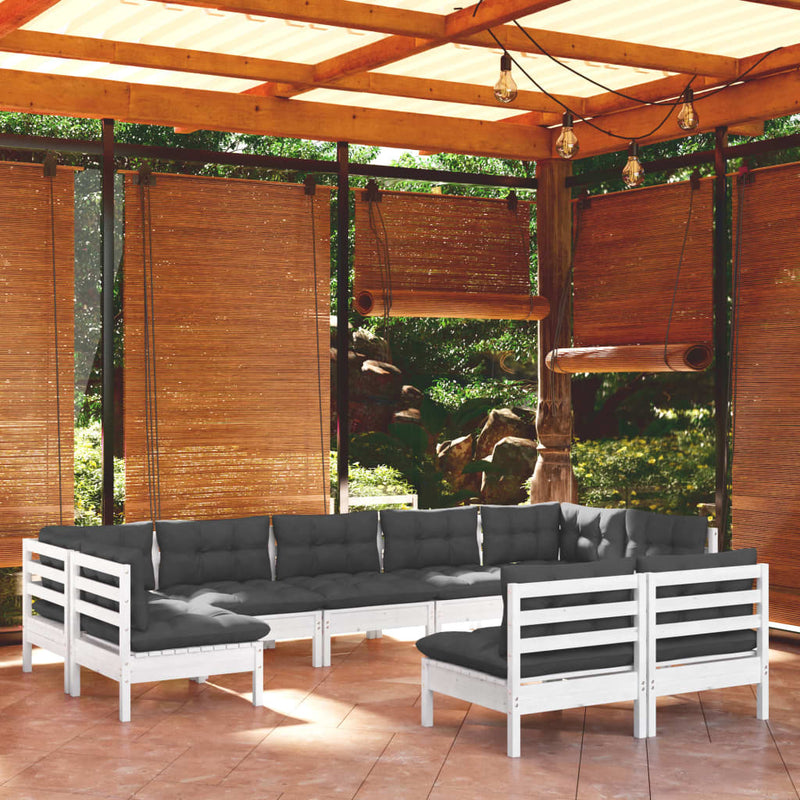 vidaXL 9 Piece Garden Lounge Set with Cushions White Solid Pinewood