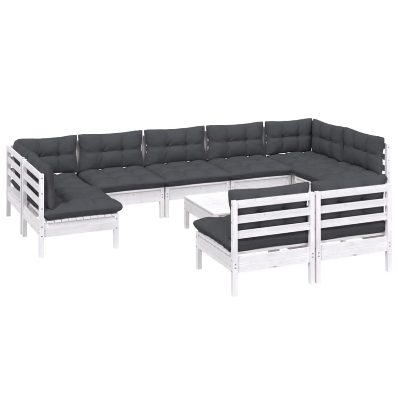 vidaXL 10 Piece Garden Lounge Set with Cushions White Solid Pinewood