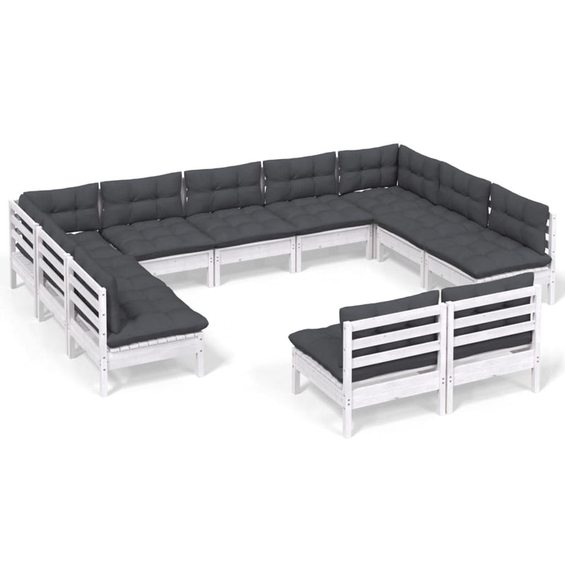 vidaXL 11 Piece Garden Lounge Set with Cushions White Solid Pinewood