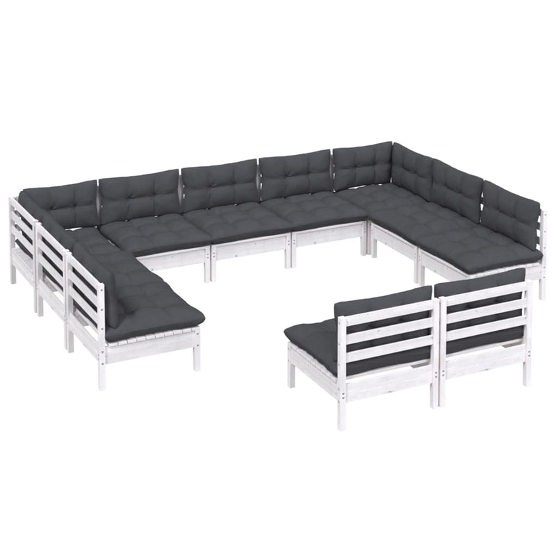 vidaXL 11 Piece Garden Lounge Set with Cushions White Solid Pinewood