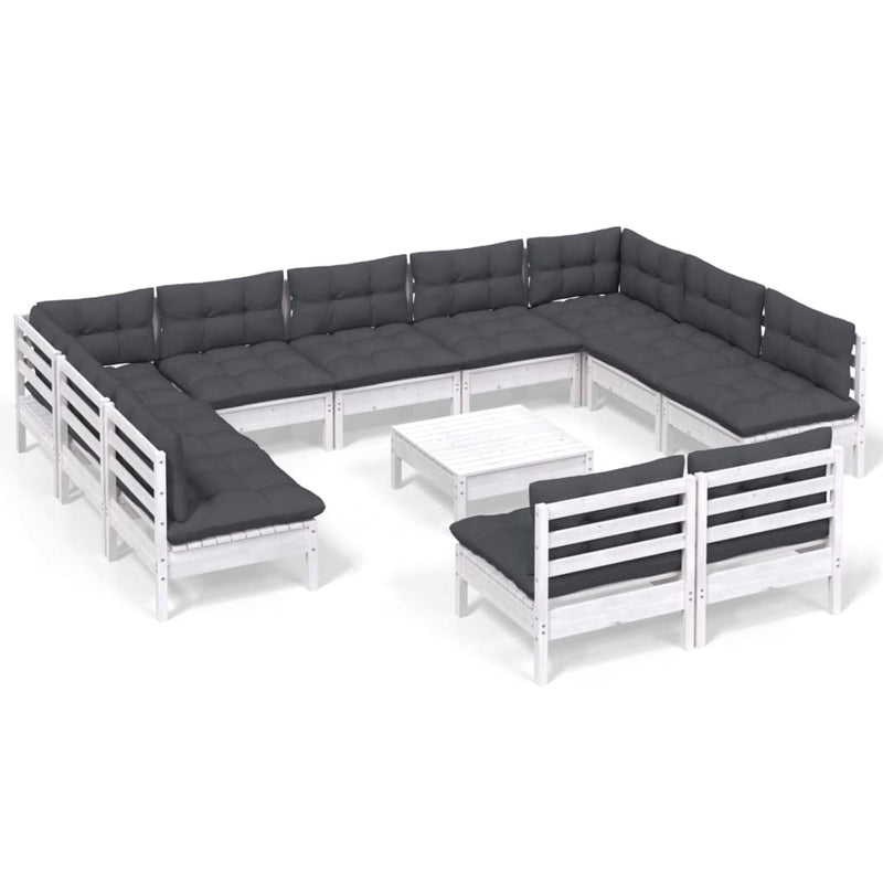 vidaXL 12 Piece Garden Lounge Set with Cushions White Solid Pinewood