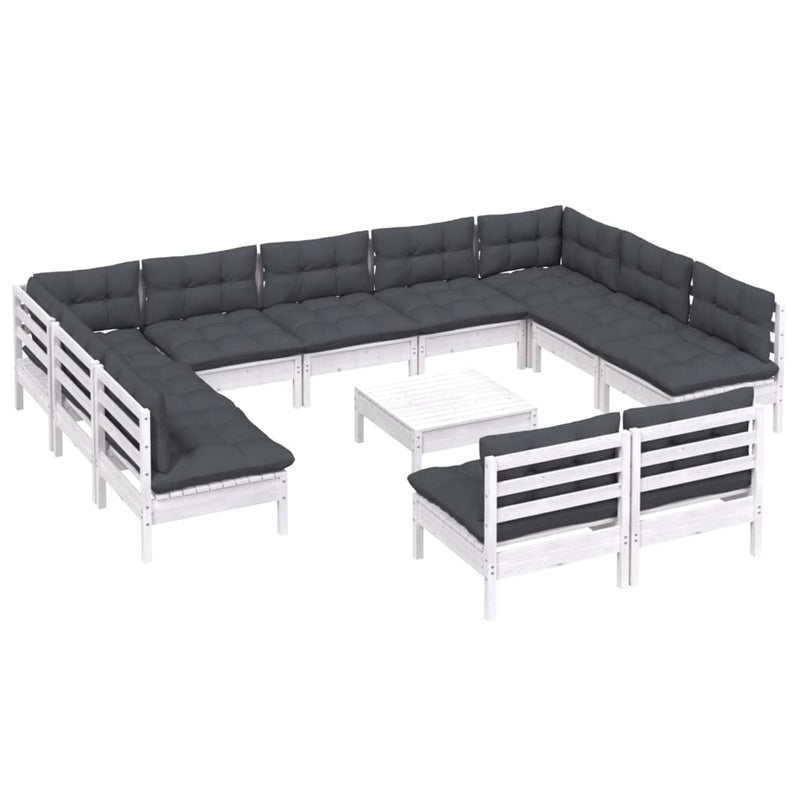vidaXL 12 Piece Garden Lounge Set with Cushions White Solid Pinewood