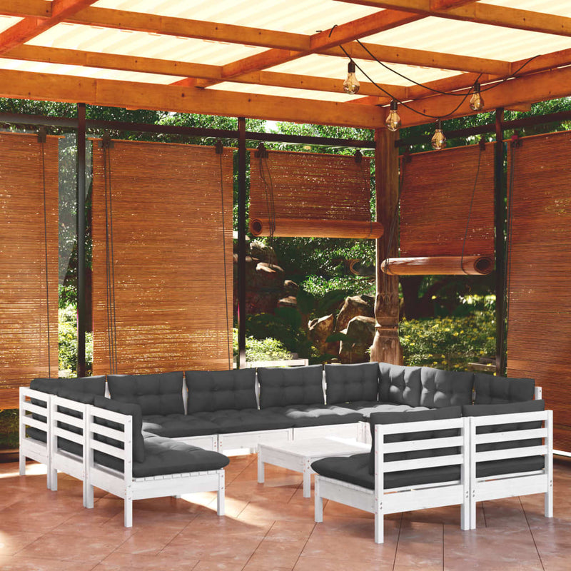 vidaXL 12 Piece Garden Lounge Set with Cushions White Solid Pinewood
