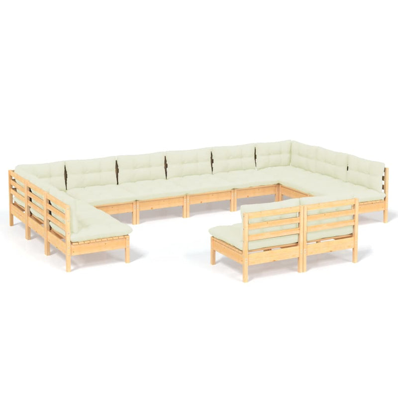 vidaXL 12 Piece Garden Lounge Set with Cream Cushions Solid Pinewood