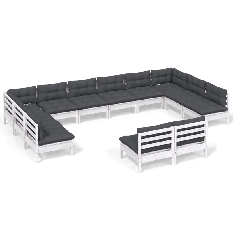 vidaXL 12 Piece Garden Lounge Set with Cushions White Solid Pinewood