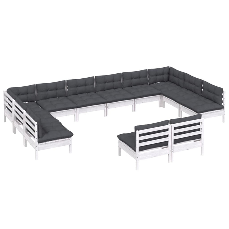 vidaXL 12 Piece Garden Lounge Set with Cushions White Solid Pinewood