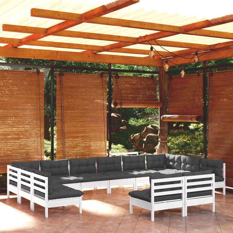 vidaXL 12 Piece Garden Lounge Set with Cushions White Solid Pinewood