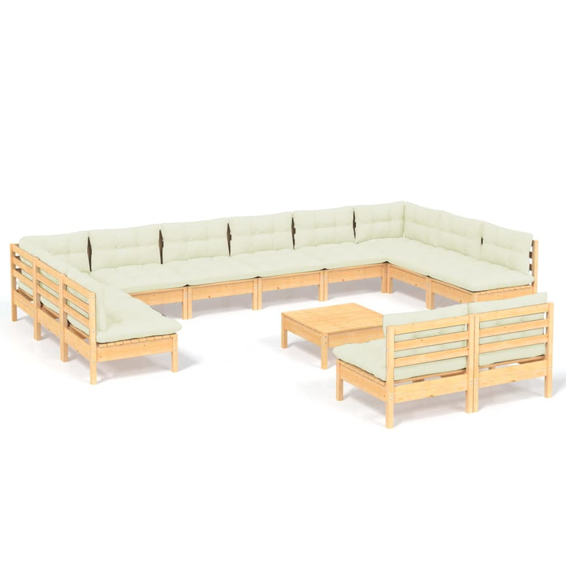 vidaXL 13 Piece Garden Lounge Set with Cream Cushions Solid Pinewood