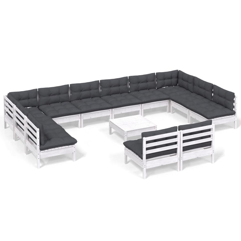 vidaXL 13 Piece Garden Lounge Set with Cushions White Solid Pinewood