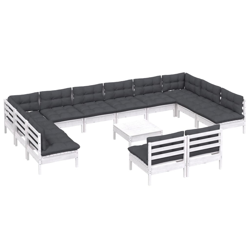 vidaXL 13 Piece Garden Lounge Set with Cushions White Solid Pinewood