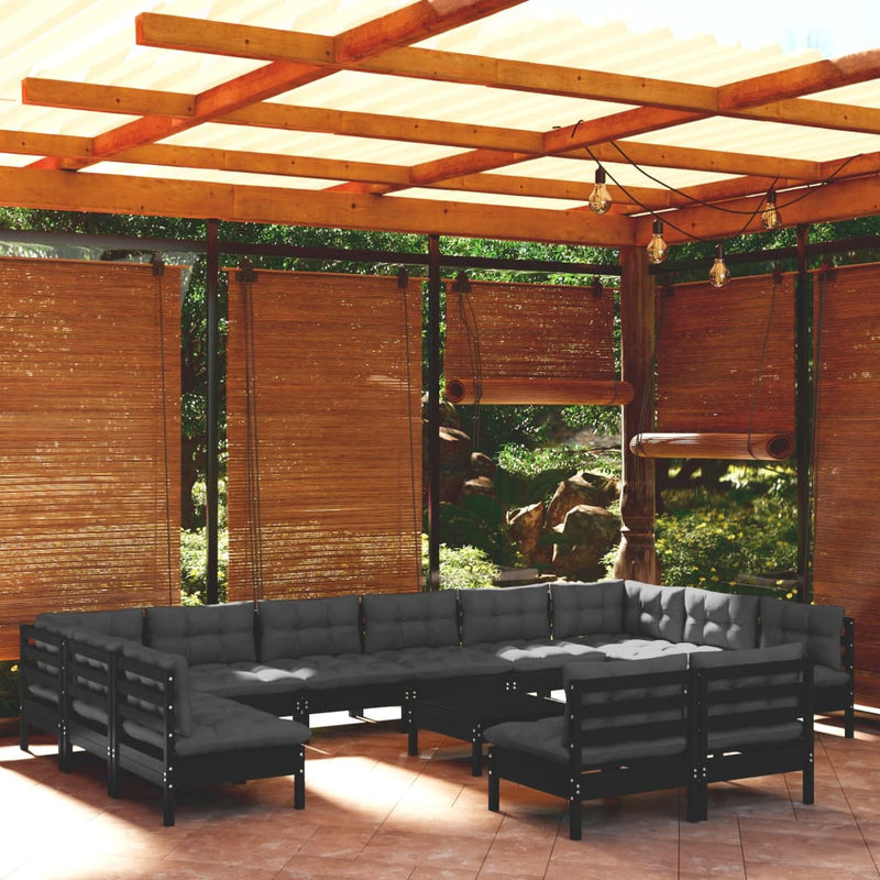 vidaXL 13 Piece Garden Lounge Set with Cushions Black Solid Pinewood