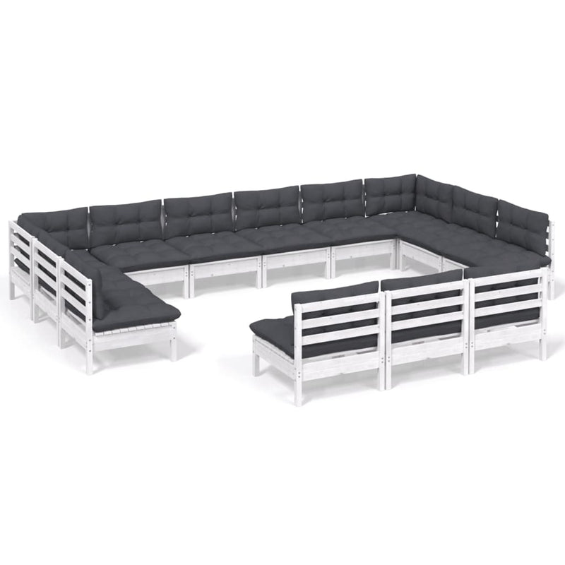 vidaXL 13 Piece Garden Lounge Set with Cushions White Solid Pinewood