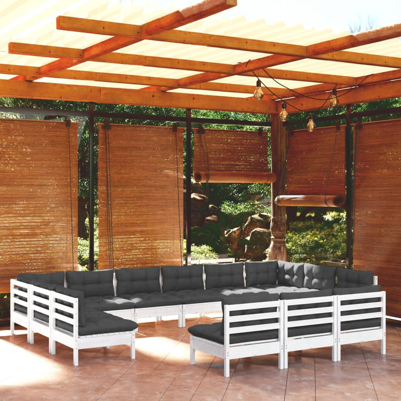 vidaXL 13 Piece Garden Lounge Set with Cushions White Solid Pinewood