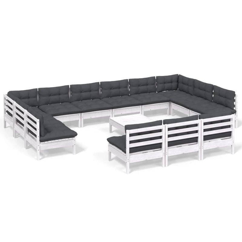 vidaXL 14 Piece Garden Lounge Set with Cushions White Solid Pinewood