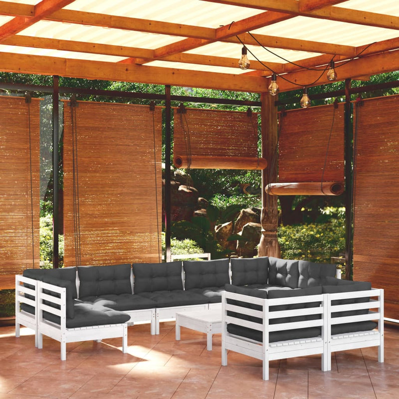 vidaXL 10 Piece Garden Lounge Set with Cushions White Solid Pinewood