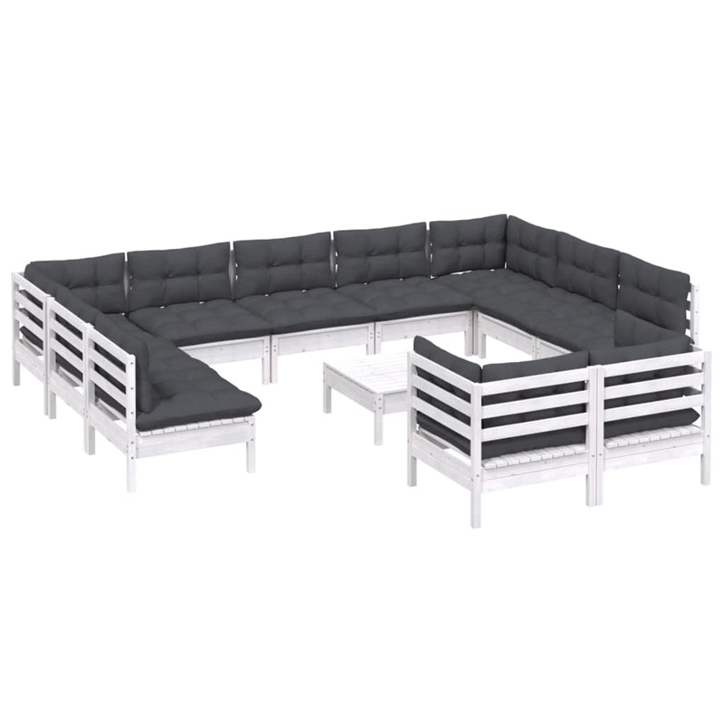 vidaXL 12 Piece Garden Lounge Set with Cushions White Solid Pinewood