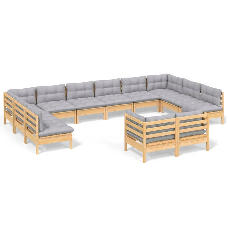 vidaXL 12 Piece Garden Lounge Set with Grey Cushions Solid Pinewood