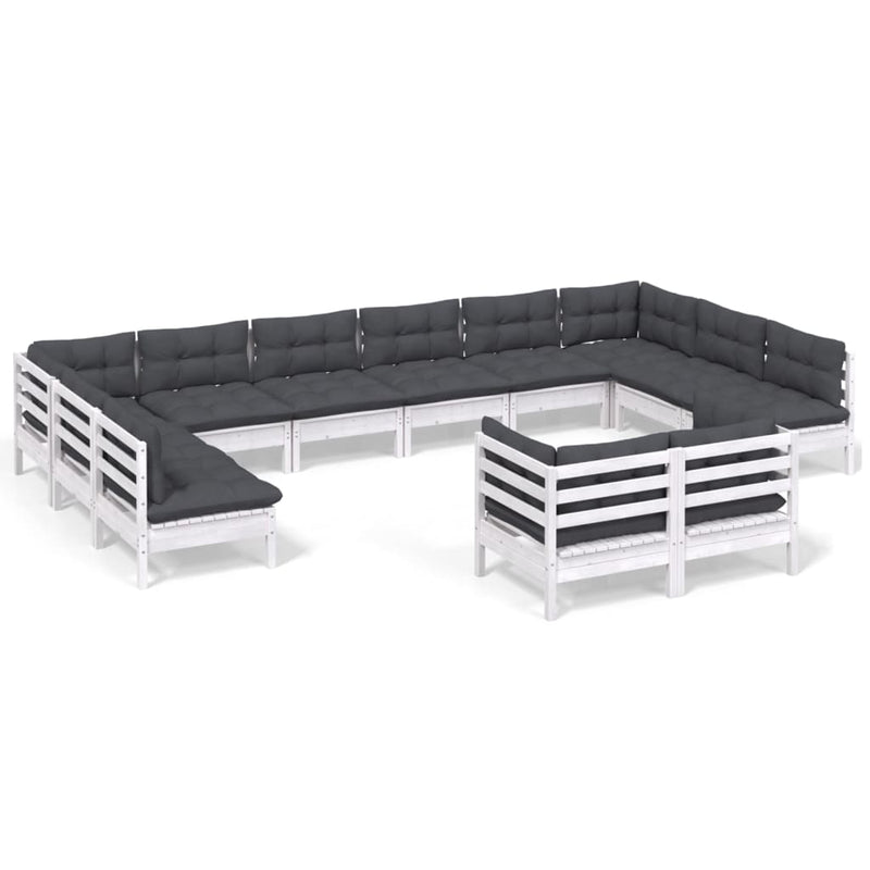 vidaXL 12 Piece Garden Lounge Set with Cushions White Solid Pinewood