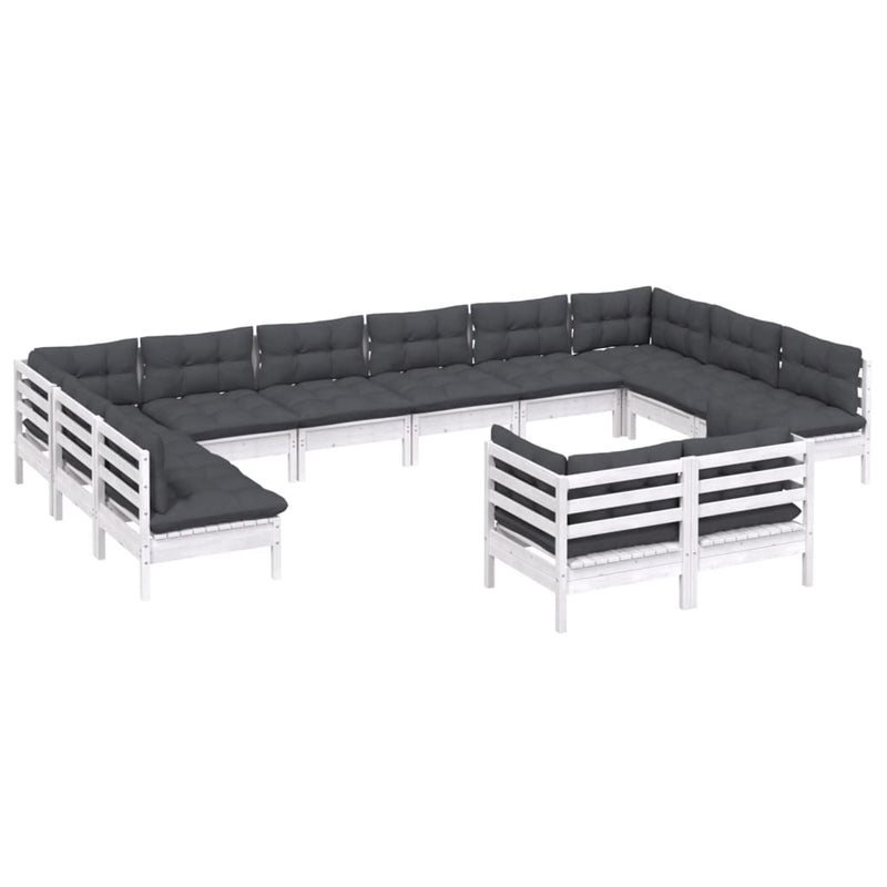 vidaXL 12 Piece Garden Lounge Set with Cushions White Solid Pinewood