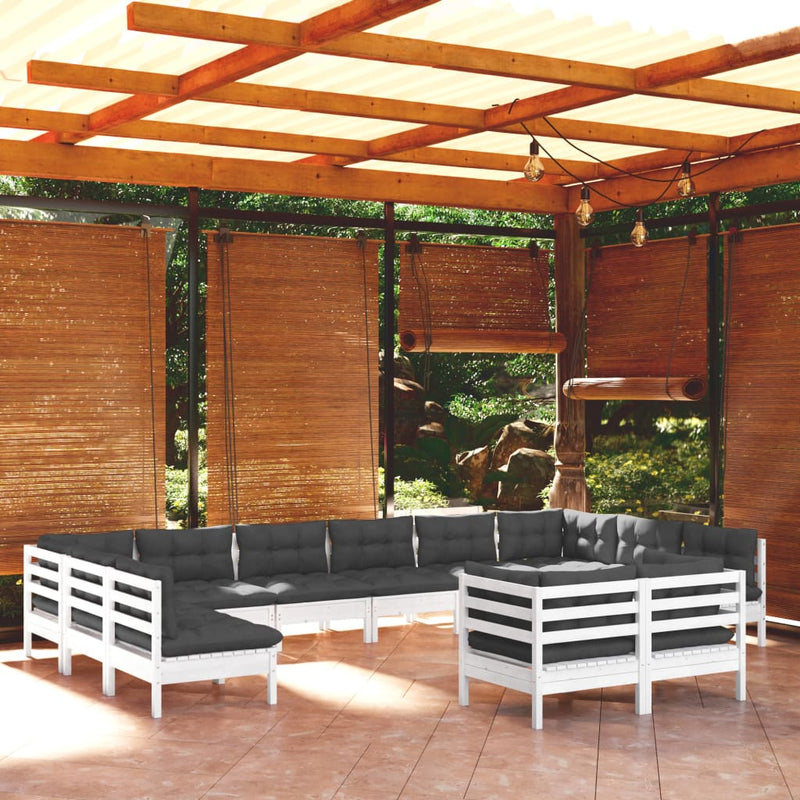 vidaXL 12 Piece Garden Lounge Set with Cushions White Solid Pinewood