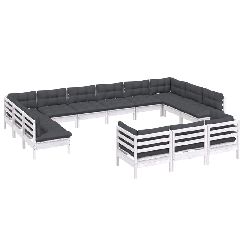 vidaXL 13 Piece Garden Lounge Set with Cushions White Pinewood