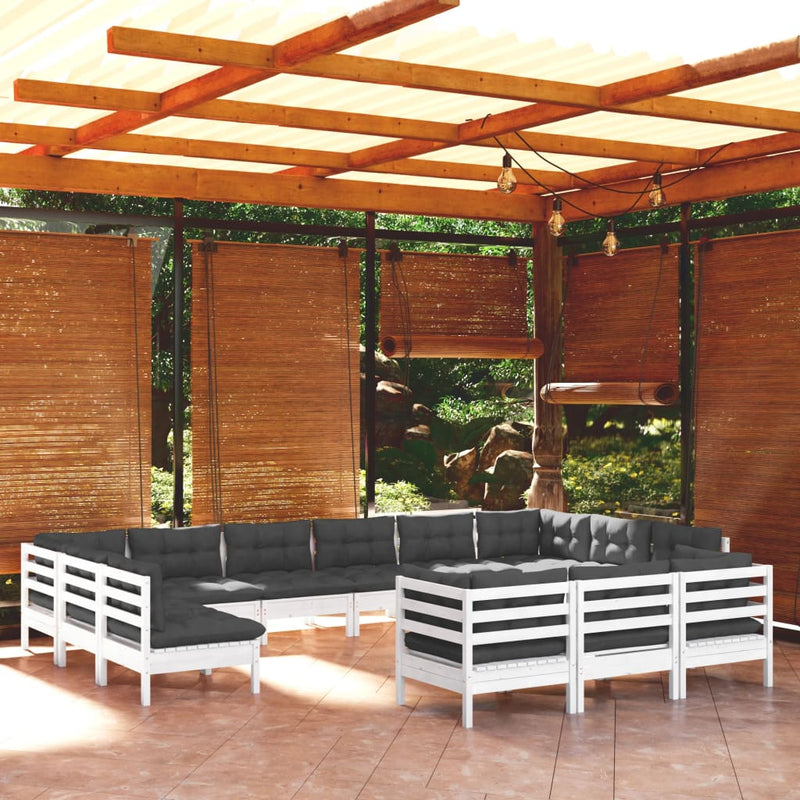 vidaXL 13 Piece Garden Lounge Set with Cushions White Pinewood