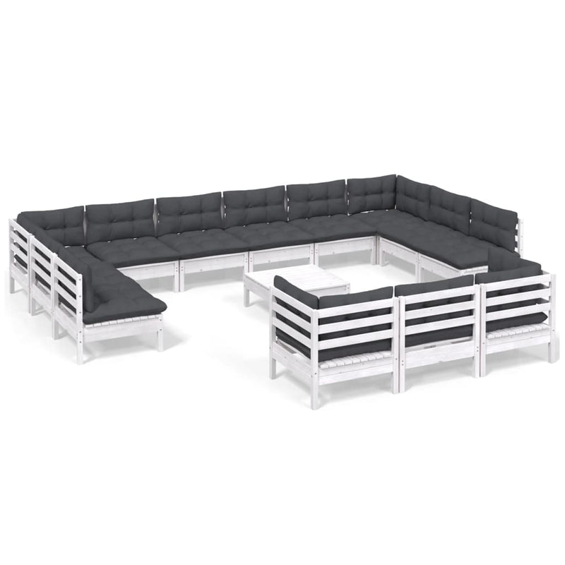 vidaXL 14 Piece Garden Lounge Set with Cushions White Pinewood