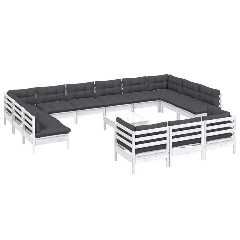 vidaXL 14 Piece Garden Lounge Set with Cushions White Pinewood