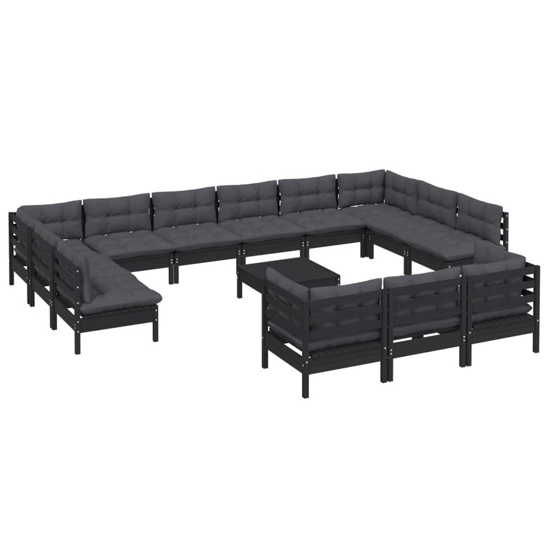 vidaXL 14 Piece Garden Lounge Set with Cushions Black Pinewood