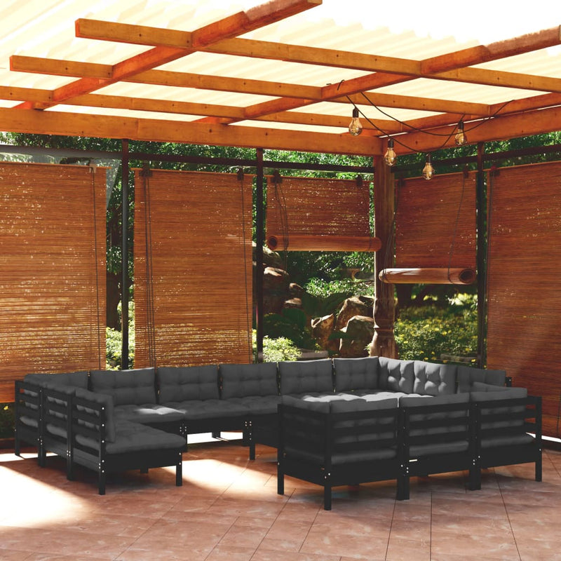 vidaXL 14 Piece Garden Lounge Set with Cushions Black Pinewood