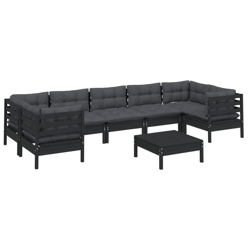 vidaXL 8 Piece Garden Lounge Set with Cushions Black Pinewood